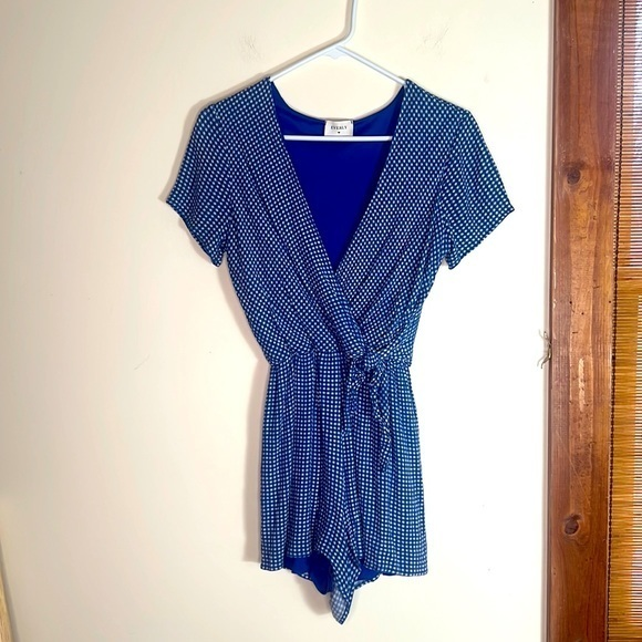 Everly Romper Blue And White Gingham Print Size Small
